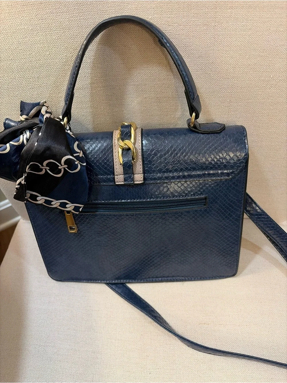 Aldo Navy and Taupe Top-Handle Crossbody Bag